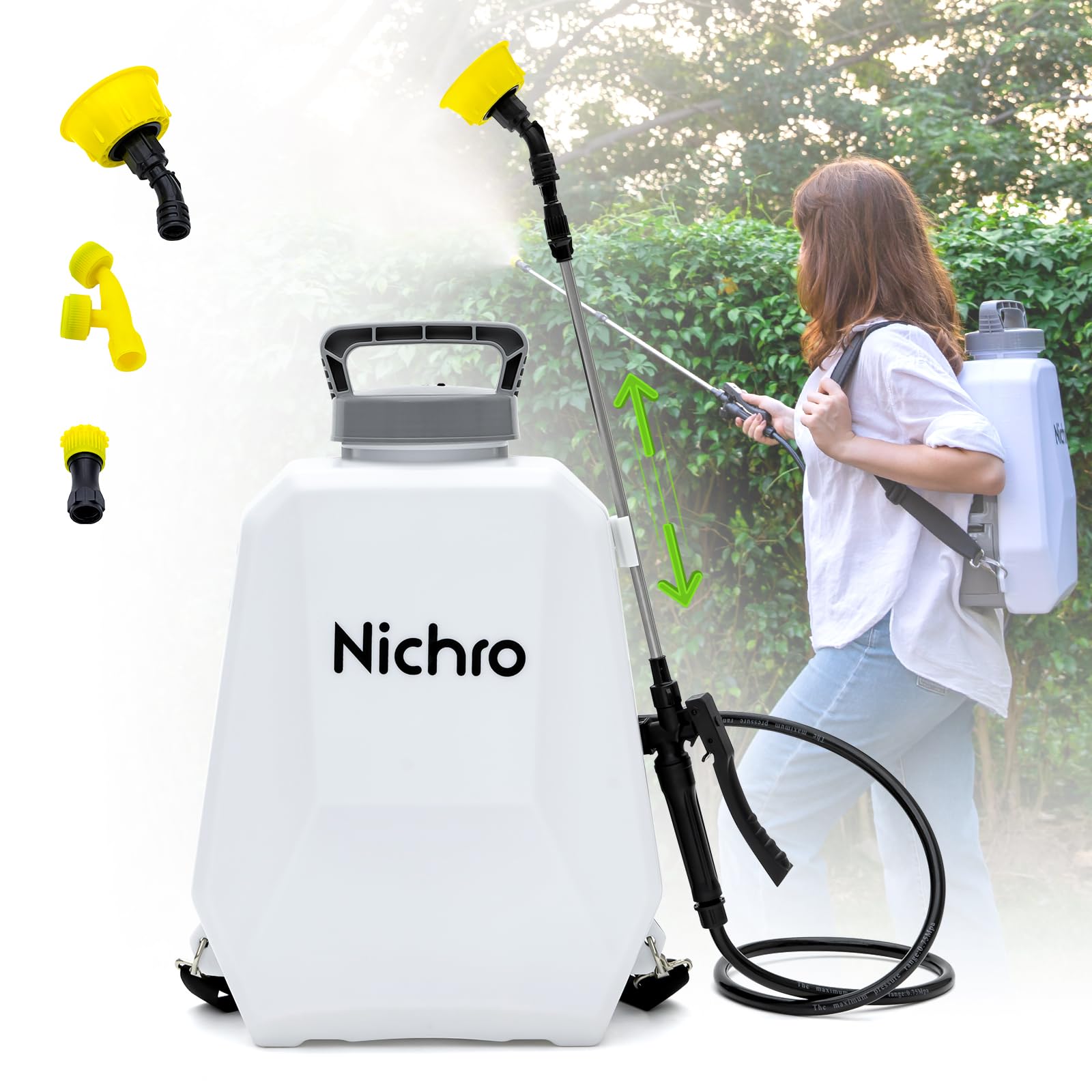 Electric Backpack Sprayer, 3 Gallon Sprayer with 4 Nozzles, 0-100 PSI Adjustable Pressure, Extended Long-Life Battery, Wide Mouth Lid for Garden, Lawn, Cleaning
