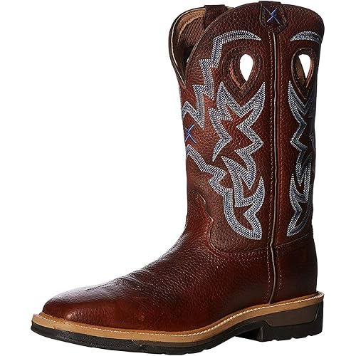 Twisted X Men's 12" Western Work Boot, Square Toe Steel Toe, Brown Pebble & Brown Pebble, 10.5 EE