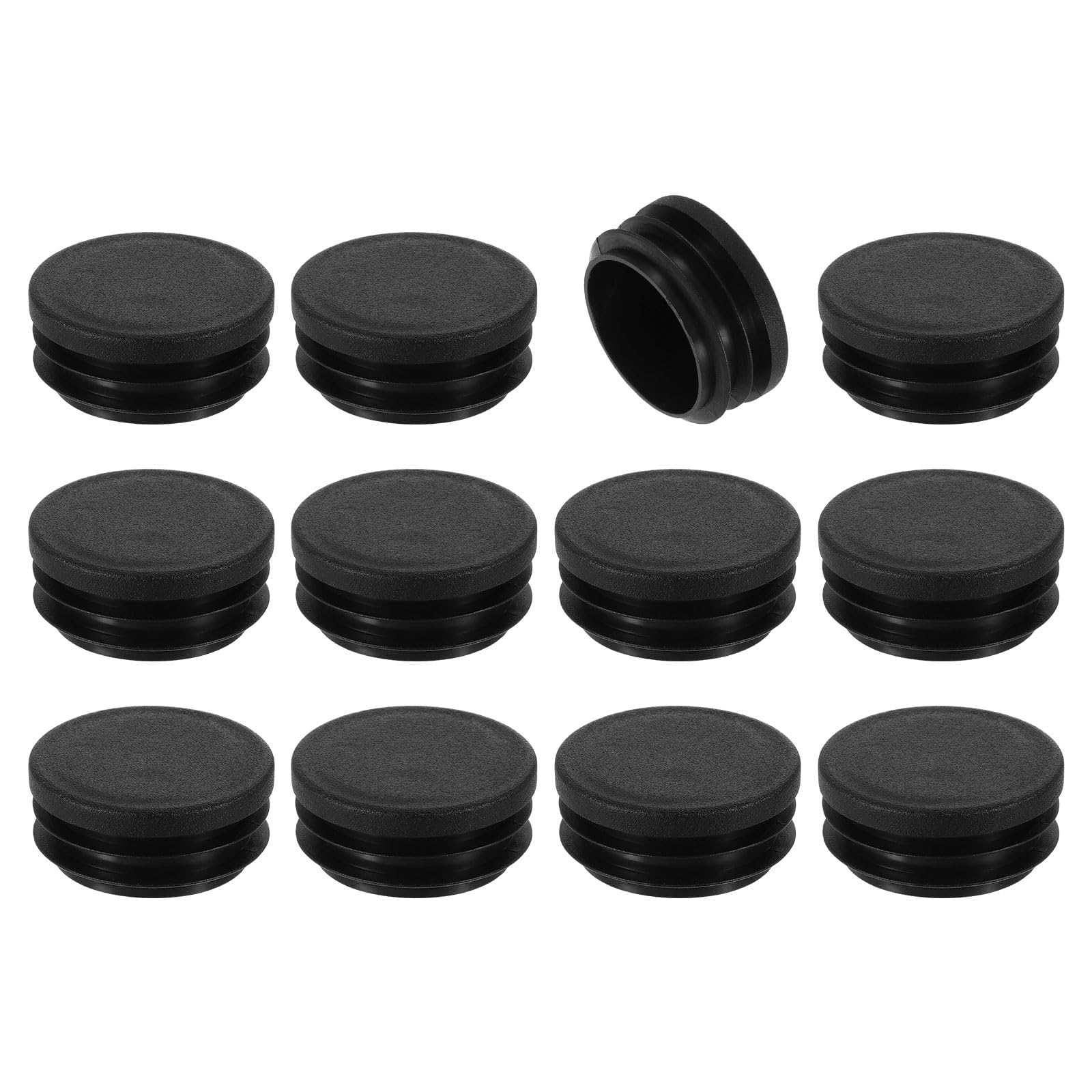 TA-VIGOR 12 Pcs Round Plastic End Caps 40mm(1.57 Inch), Black PE Pipe Plug Inserts for Chair Table Furniture Legs, Glide Floor Protector Tube Caps for Bench Stool Frame, Tubing Pipe End Covers