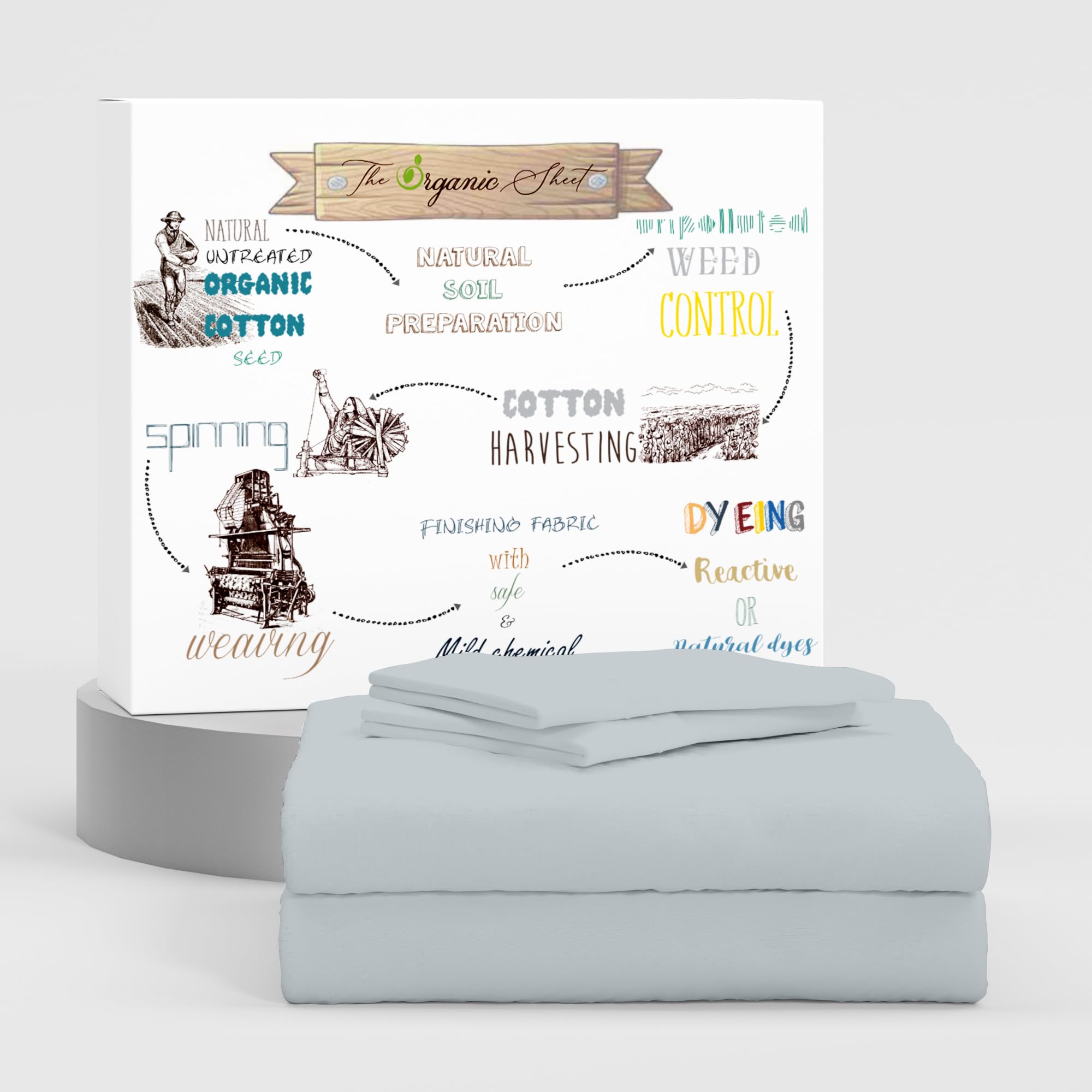 Organic Cotton Twin XL Sheets - Soft Gray, Lightweight & Breathable, Deep Pockets, College Dorm Room Essentials, Cool & Crisp Percale