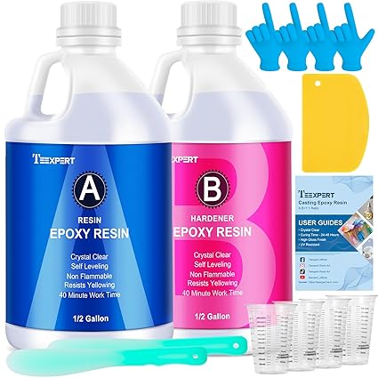Teexpert Epoxy Resin Crystal Clear: 1 Gallon Epoxy Resin Kit Casting Resin Non Toxic High Gloss for Casting Coating Art DIY Craft Jewelry Wood Table - 2 Part(64oz Resin and 64oz Hardener)