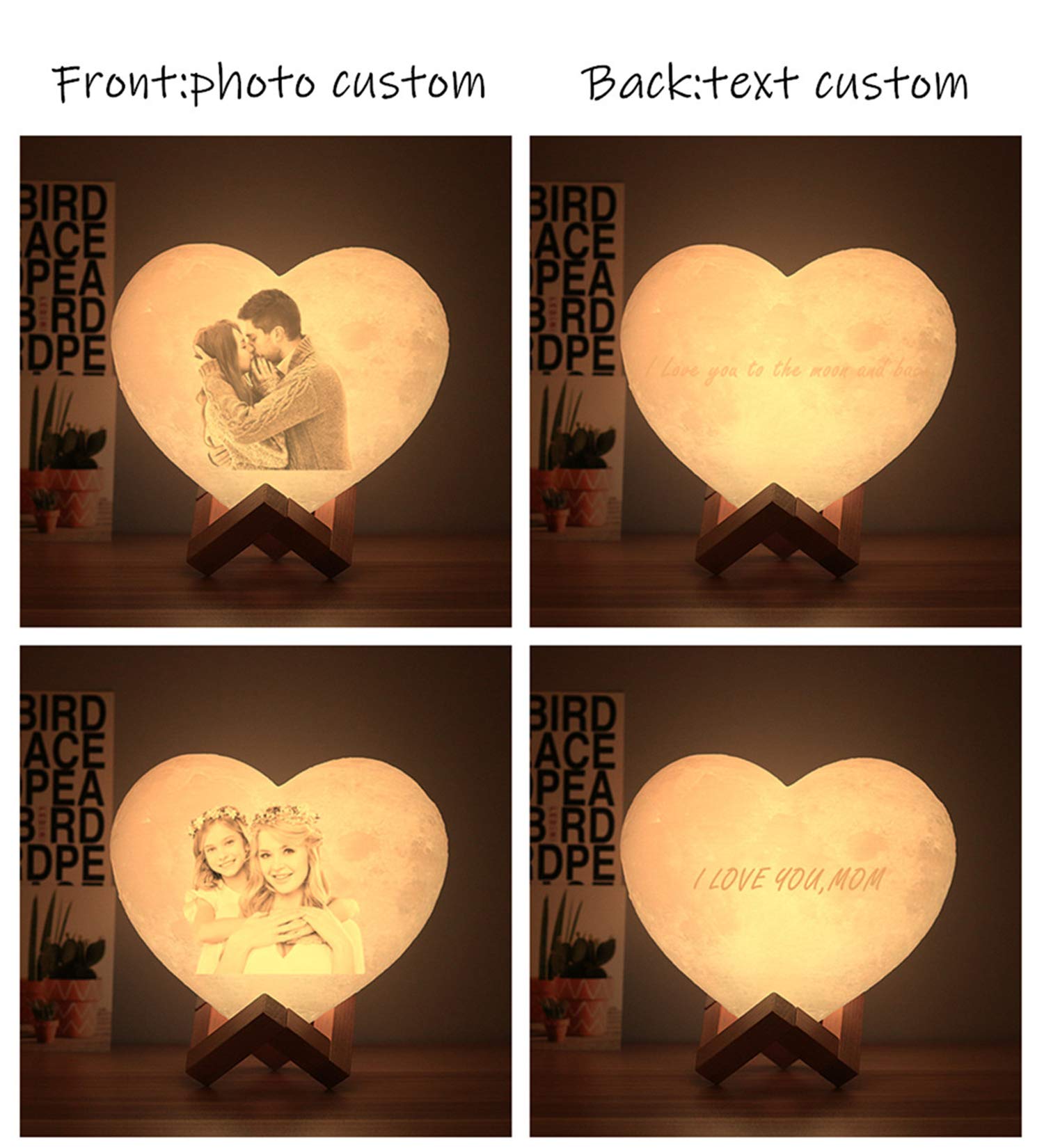 Mondlampe Herzförmiges 2-Farben-LED-3D-Druck-Mondlicht mit Ständer, Fernbedienung und Touch-Steuerung(2 Farbe 15cm/5.9in)
