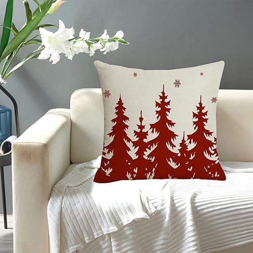 Miniatura 5 de Juego de 2 fundas de almohada rojas para árbol de Navidad de 18 x 18 pulgadas, fundas decorativas de invierno para exteriores, fundas de cojín de
