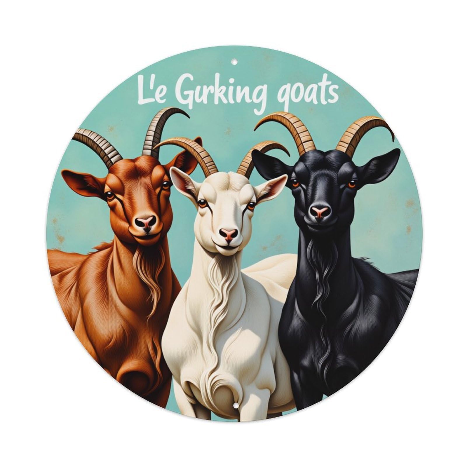 Three Goats Standing Together Colorful Vintage Metal Tin Sign Retro Wall Decor for Home Bar Garage Cafe, Indoor & Outdoor Decorative，circle Metal Poster, 8x8 Inch