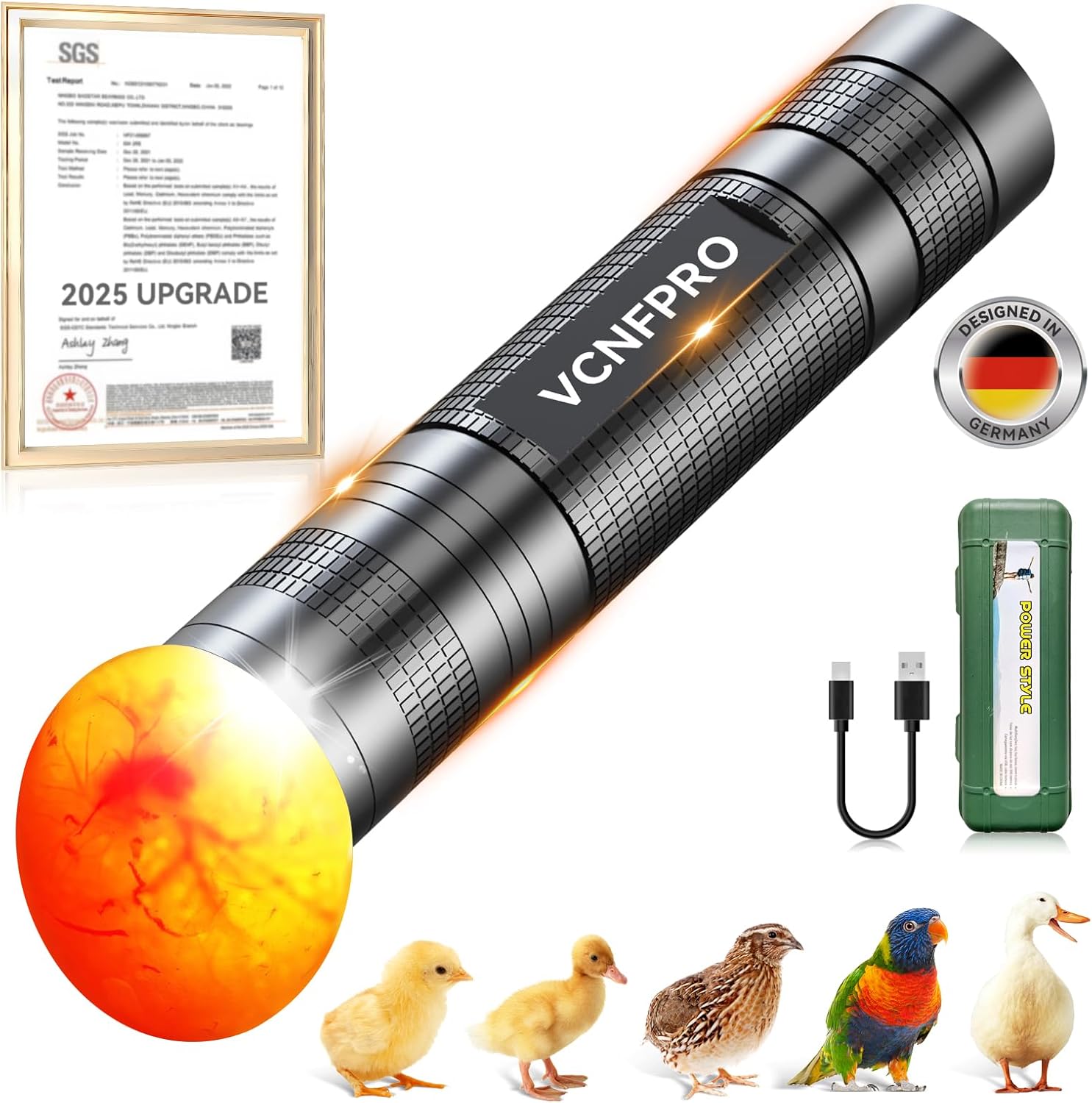 3.0 Upgraded Egg Candler Light【Semiconductor Led Chip】【SGS-Certified Titanium Materials】 3-in-1 Egg Candler Lamp for Chicken Eggs Typy Strong Waterproof Durable Ultra Battery Life, 2PCS