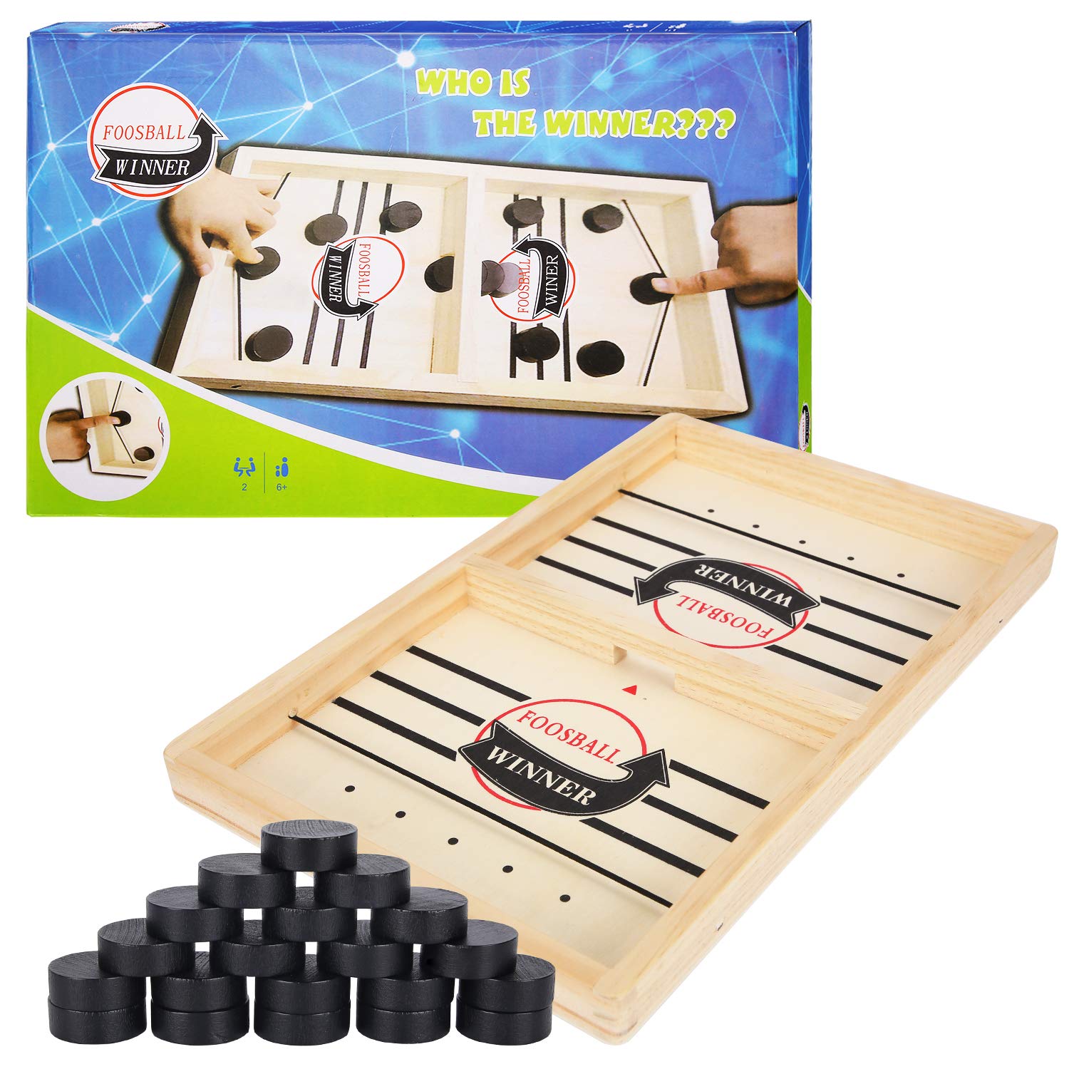 Herefun Gioco Da Tavolo Hockey In Legno 2 Giocatori - Battaglia Da Tavolo Con 20 Pezzi, Dimensioni 35x22 Cm, Gioco Interazione Familiare