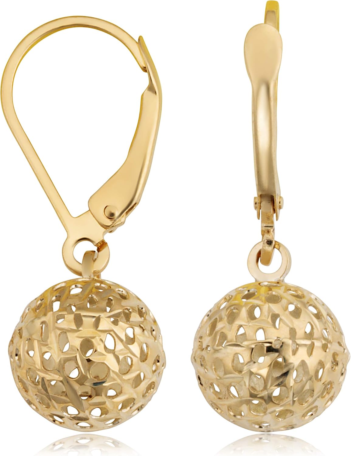 10k Yellow or Rose Gold Diamond-Cut Pierced Ball Leverback Earrings - Image 3