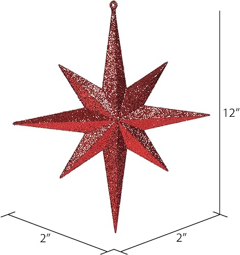 Miniatura 2 de Vickerman Adorno de Navidad de estrella de Belén con purpurina iridiscente roja de 12 pulgadas, 2 por caja