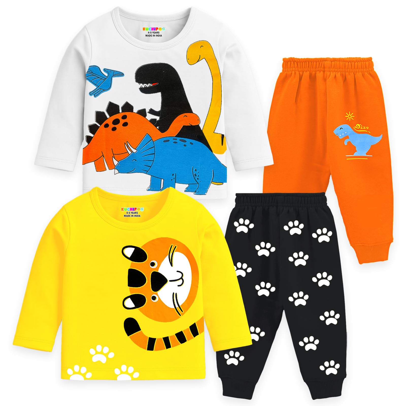Kids Regular Fit Cotton T-Shirts and Pyjamas Set-image-45