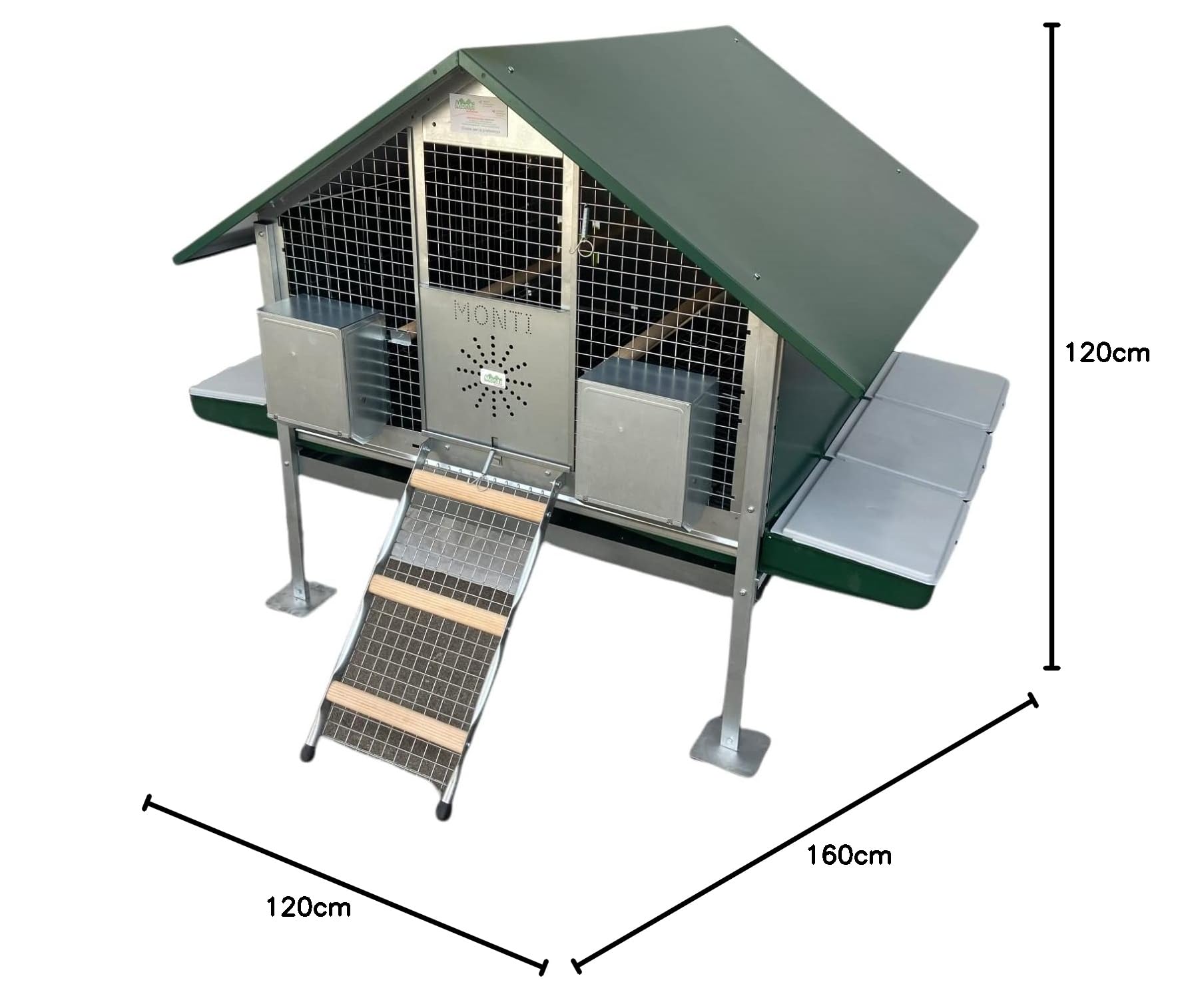 Pollaio Procida per ca. 12 Galline. Casetta Interamente Zincata con Pareti Laterali Chiuse, Tetto Zincato e Verniciato di Verde, Rete Antintrusione Zincata. Ingombro Max cm 160 x 120 x H 120
