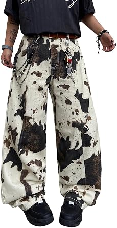 DFGIGT Mens Baggy Y2K Hip Hop Street Jeans Wide Leg Denim Pants Loose Fit Long Trousers