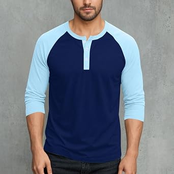 Henley Shirts for Men Raglan 3/4 Sleeve Jersey Baseball T-Shirts Regular Fitted Casual Cotton Sport Athletic Tee Tops