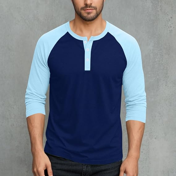 Henley Shirts for Men Raglan 3/4 Sleeve Jersey Baseball T-Shirts Regular Fitted Casual Cotton Sport Athletic Tee Tops