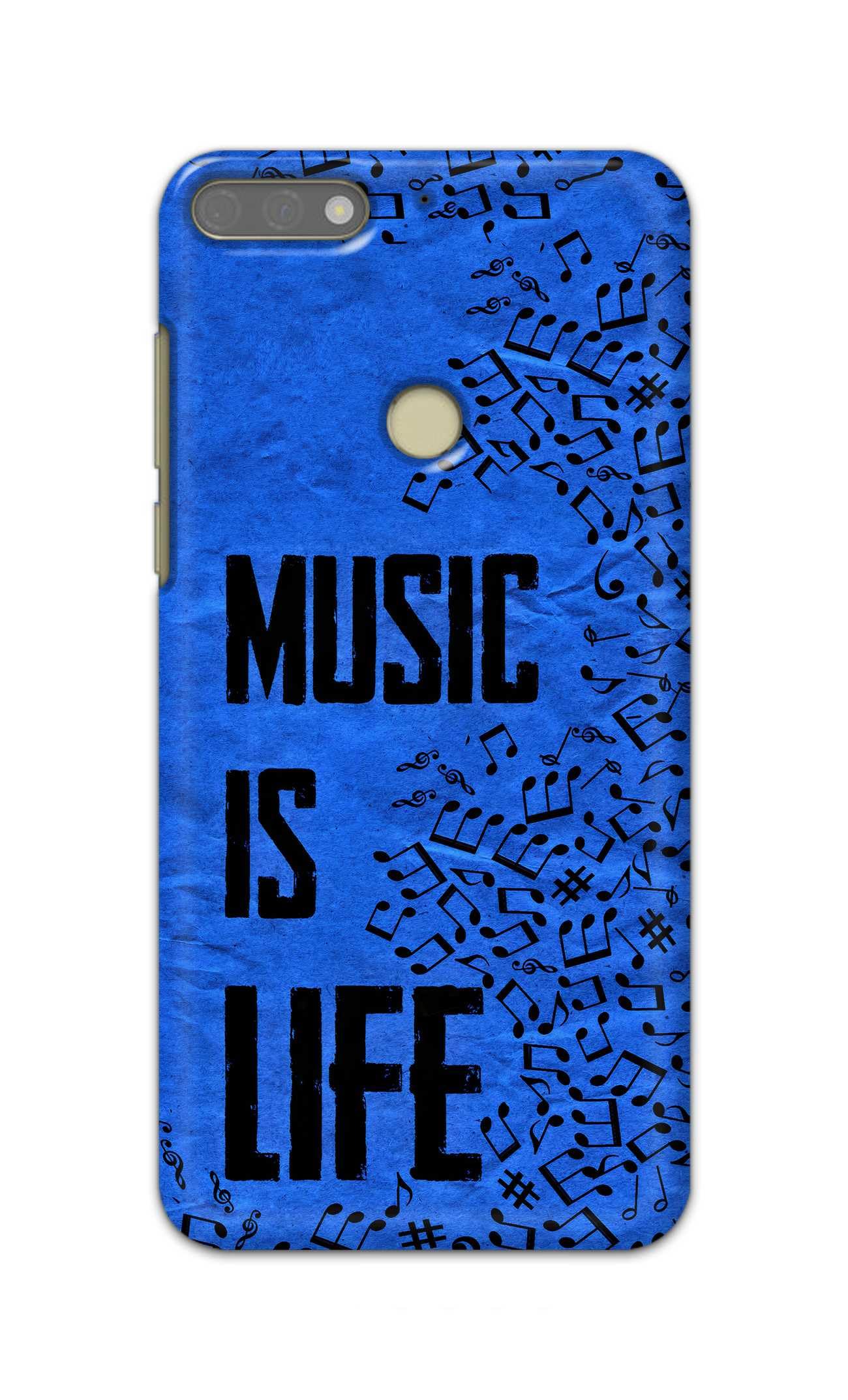 PRINTFIDAA® Printed Hard Back Cover for Huawei Y7 2018 Back Cover (Music is Life) -190724(EJ)