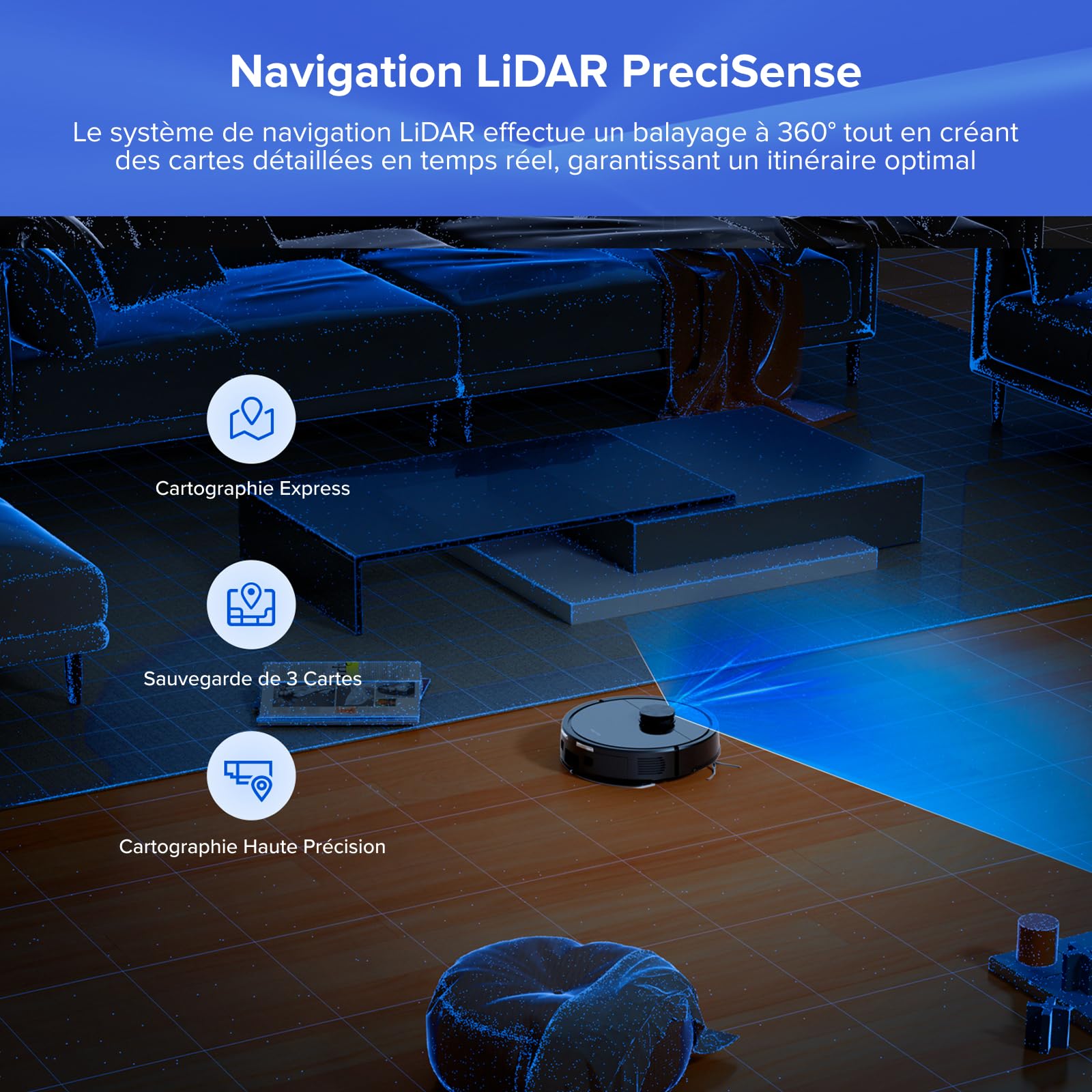 roborock Q7 L5+ Set Aspirateur Robot Laveur avec Station, 8000 Pa Aspiration, Vidange Automatique, 3 Niveaux d'eau, Double Anti-emmêlement, Navigation LiDAR, Idéal pour Poils d'animaux/Tapis, App