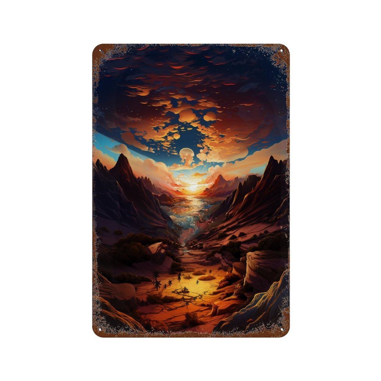 Magical Sunset Valley Rustic Tin Plaque 11.8"x7.9", Classic Wall Plaque for Garage, Pub Or Kitchen