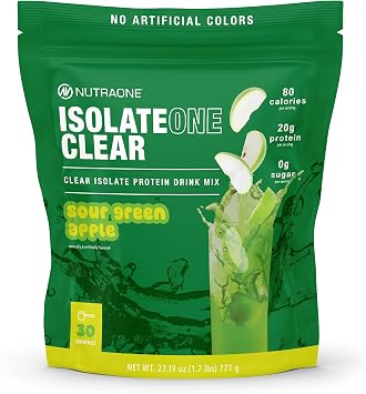 NutraOne Clear Whey Protein Powder Drink Mix, Naturally & Artificially Flavored, Clear Protein Drink, 20g of Protein, Zero Sugar Sour Green Apple - 30 Servings