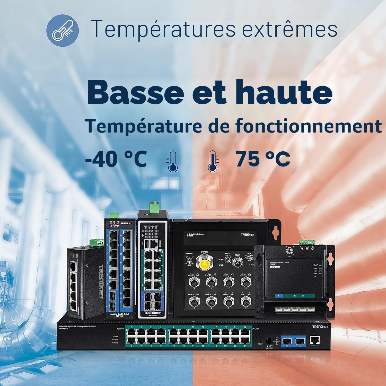 TRENDnet, TI-PG160, Commutateur sur Rail DIN Gigabit 10/100/1000Mbps Industriel Non géré à 16 Ports avec Ports PoE+ 16 Gigabit