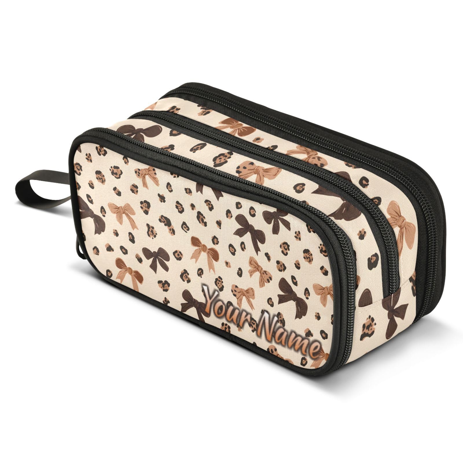 Mnsruu Personalised Pencil Case Custom Pencil Pouch with Your Name Leopard Print Cheetah Bow Pattern Large Stationery Pen Bag for Boys Girls Adults School Office — image 1