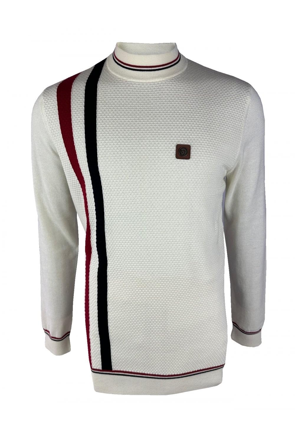 Trojan Men's Ecru Racing Stripe Fine Gauge Turtle Neck Jumper (Uk, Alpha, 3XL, Regular, Regular, )