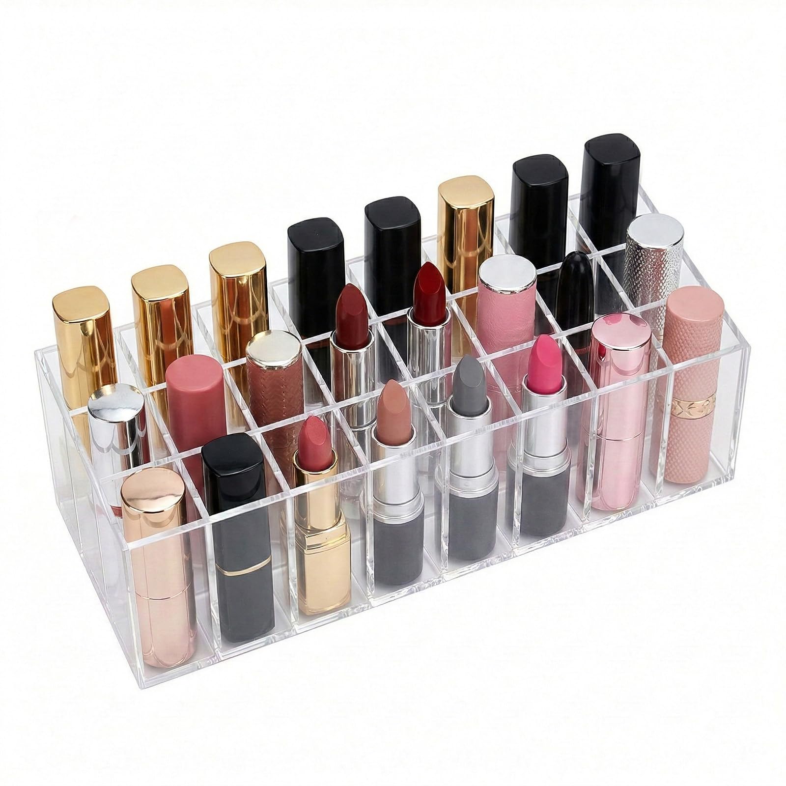 Sunnynest Transparent Lipstick Organizer With 24 Slots Acrylic Storage Case For Lip Gloss Balm Eyeliners Clear Display Holder