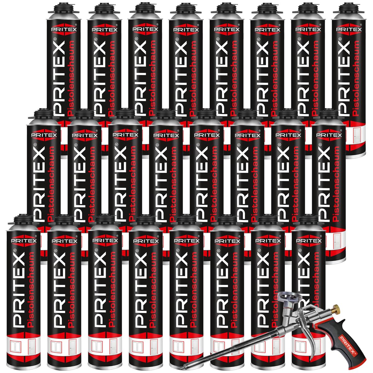 Bauschaum Set 24 x 750ml Pistolenschaum inkl. Schaumpistole PU Schaum Montageschaum