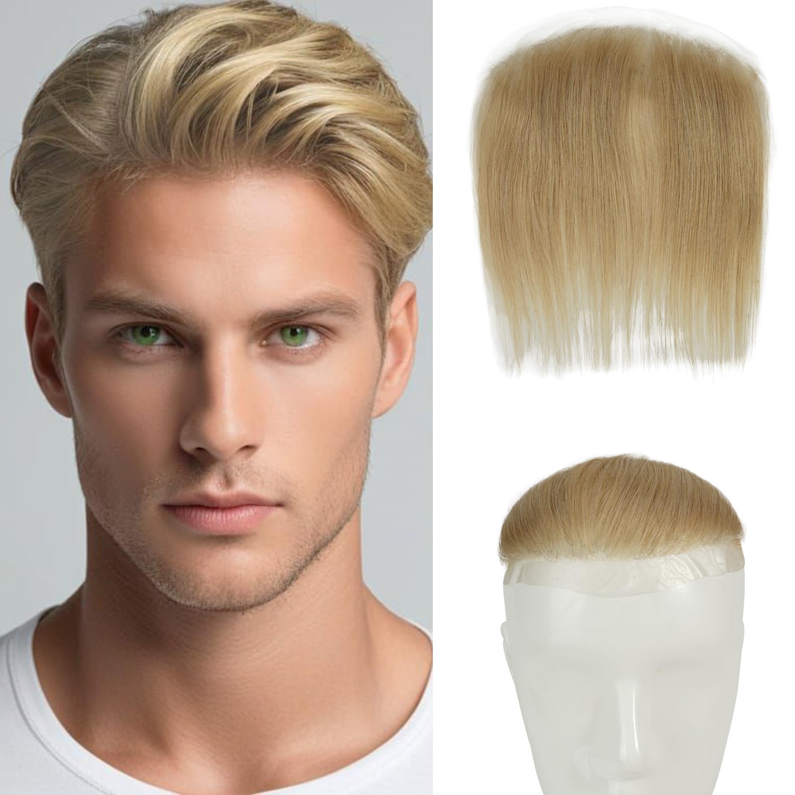 Lordhair Toupee for Men Frontal Hair Piece Men Toupee Human Hair System V-Shape Natural Hairline Replacement System 6 * 1.5 inch Hair Piece Light