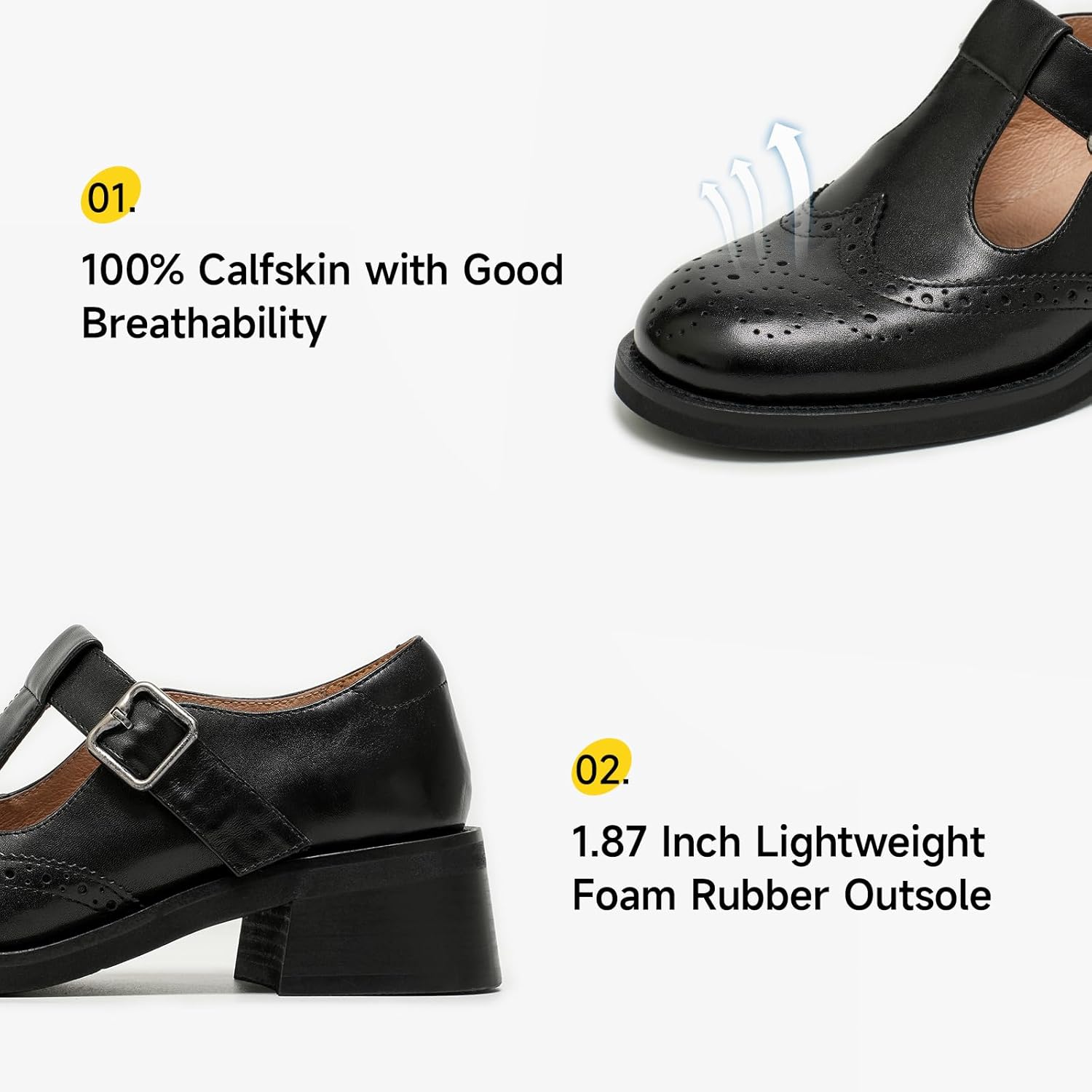 BEAU TODAY Mary Jane Oxfords for Women,Chunky Wingtip Oxford,T-Strap Leather Retro Shoes for Women,Brogue Mid Heels Dressy Business Office Platform Shoes with Buckle - Image 4