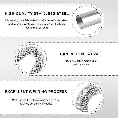 Miniatura 3 de Manguera de escape de acero inoxidable de 23.6 pulgadas, calentador diésel de 1.0 in1 pulgada de diámetro interior flexible con 2 abrazaderas de