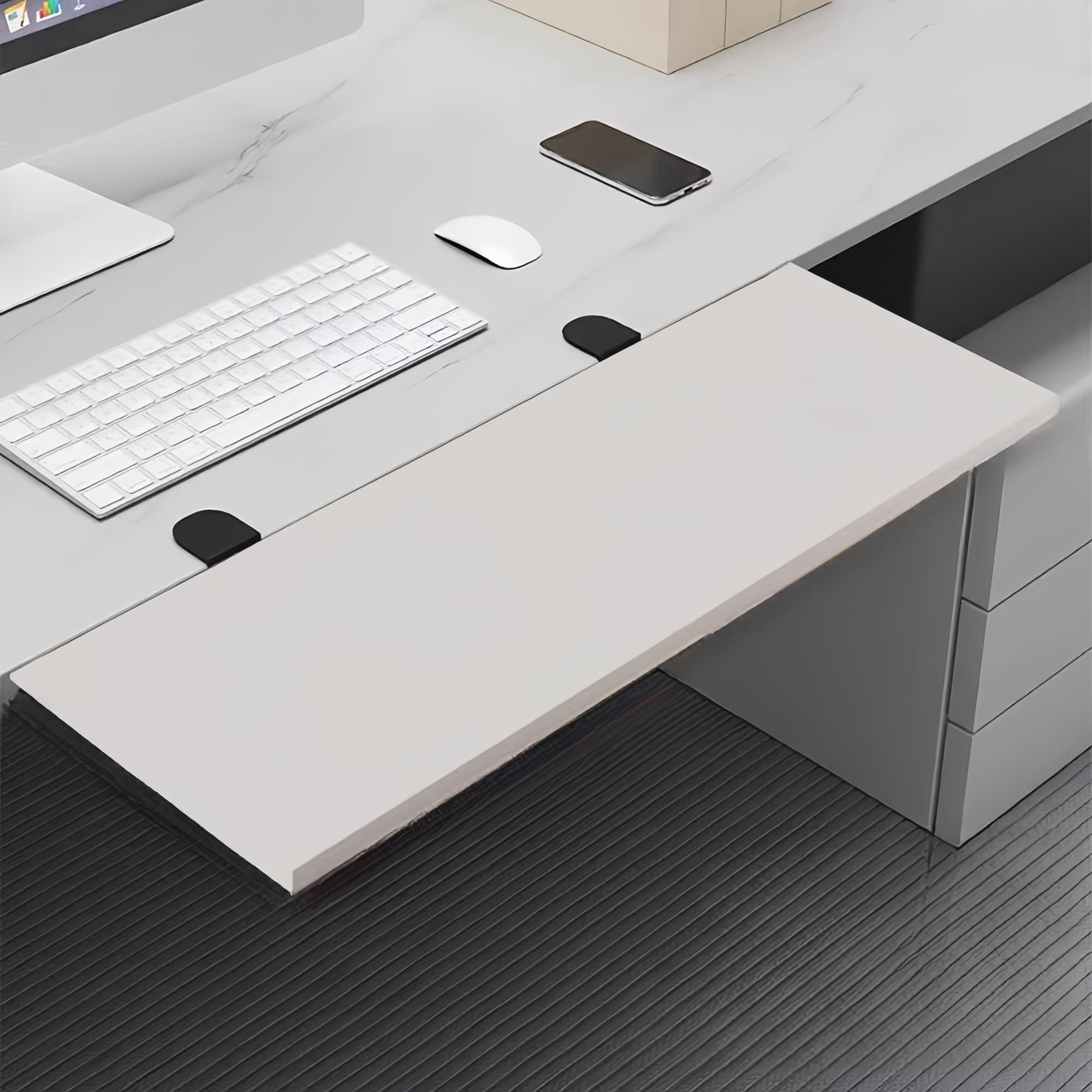 Desk extension tray, dining table extension table, bookcase extension board, 30*120cm, office extension table ergonomic computer keyboard tray, desktop clip-on, foldable, suitable for home and office(