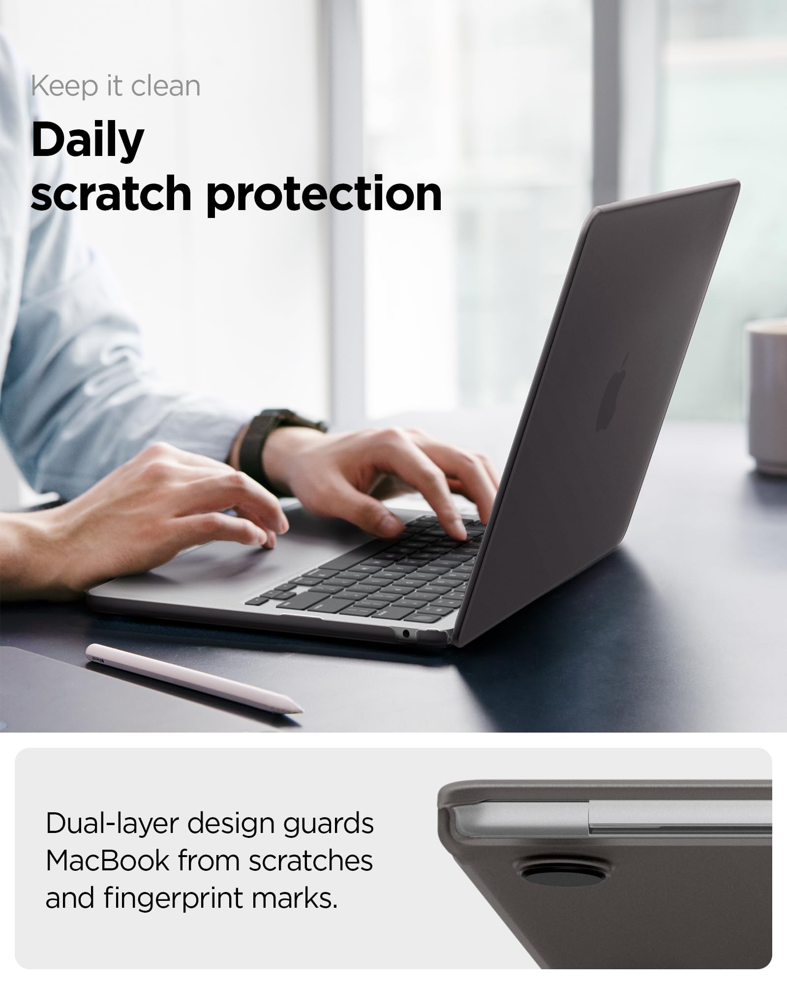 Spigen Air Skin Coque Rigide Transparent Compatible MacBook Air 13 M5 M4 M3 M2 2026-2022 Noir Givré