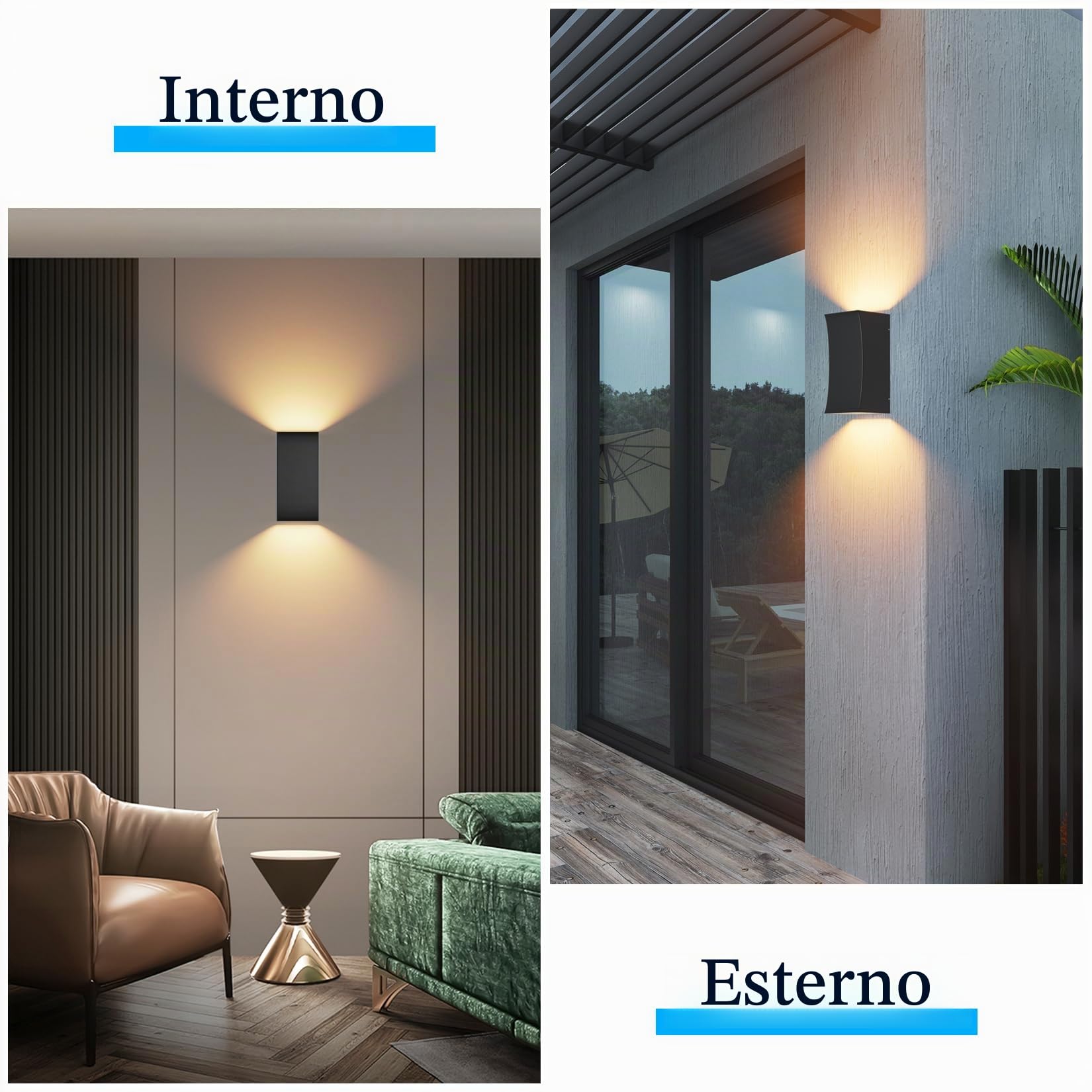 Klighten Applique Esterno/Interno GU10, LED Lampada da parete Alluminio Su Giù 10W bianco caldo 3000K, Applique da Esterni IP65 Moderna per soggiorno giardino corridoio cortile, Nero