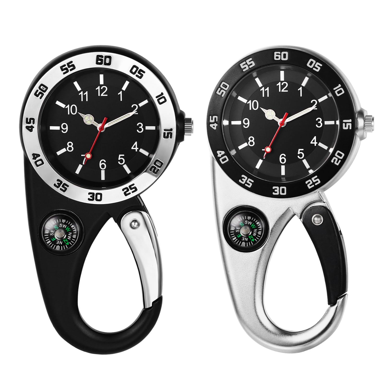 Avaner Montre de poche avec mousqueton - Montre à dos - Boucle avec aiguilles lumineuses - Petite lampe de poche - Unisexe - Mouvement à quartz analogique FOB - Pour escalade, sport, activités de