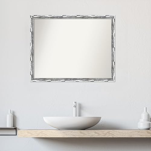 Miniatura 4 de Amanti Art Custom Mirror, Scratched Wave Chrome Bathroom Mirror, Wall Mirror or Bathroom Vanity Mirror Over Sink (22.25 x 28.25 in.) Non-Beveled