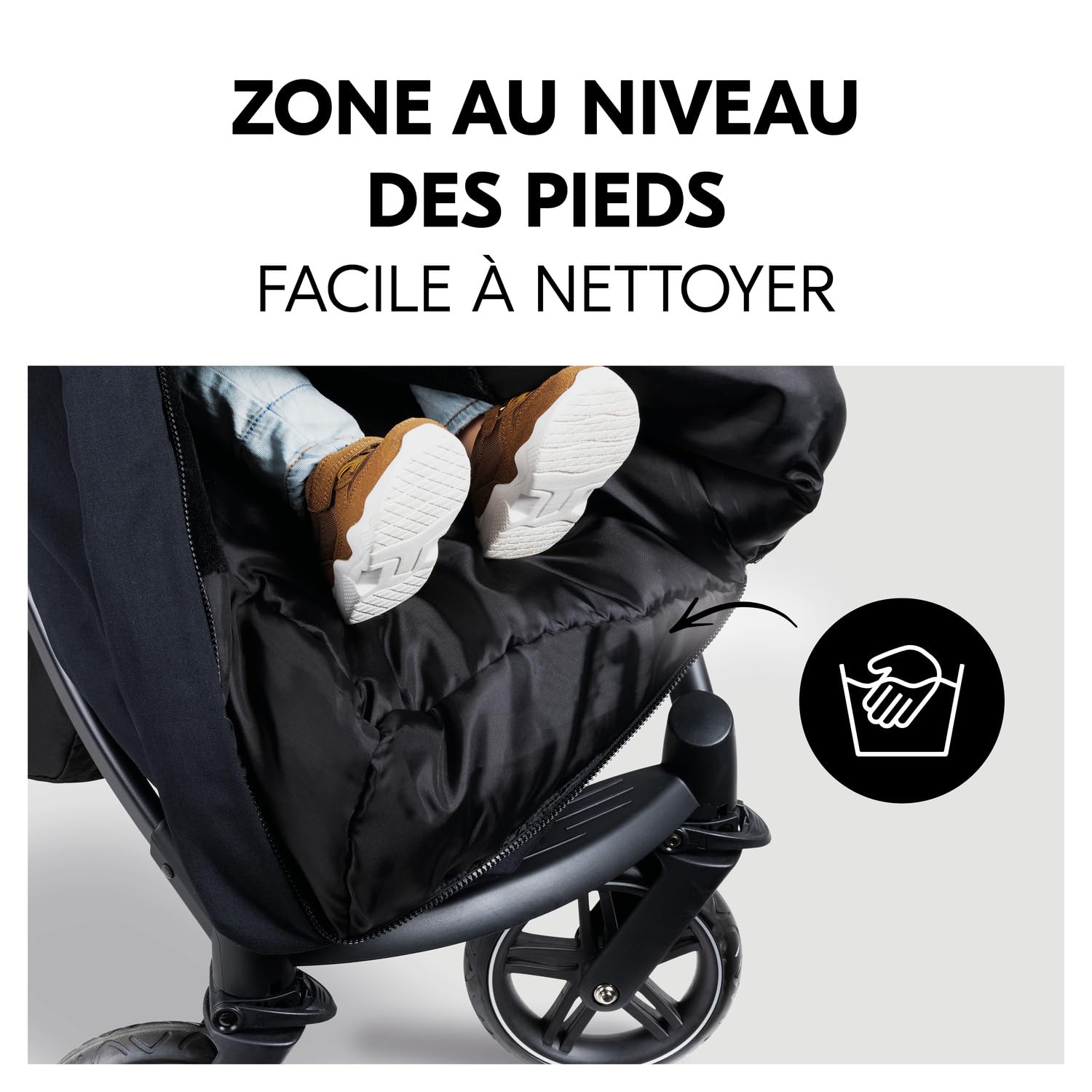 hauck Chanceliere Universelle pour Poussette et Remorque Velo, Nid d'Ange Bebe en Polaire Chaude, Fentes pour Harnais 5 Points, Lavable en Machine, Noir