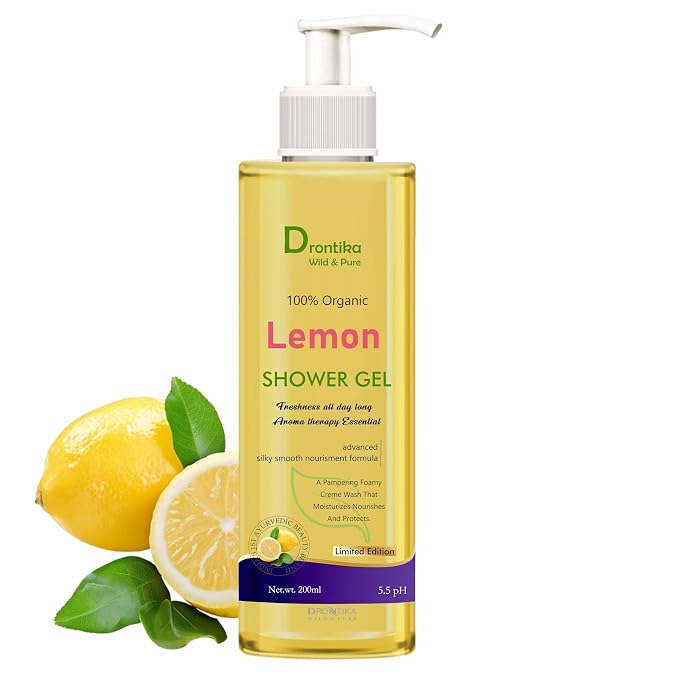 Drontika Wild & Pure Lemon oil 200 ml Body Wash| Shower Gel with Scent of Lemon and Care Oil | Pure Glycerin for Instant Soft & Summer Fresh Skin|Microplastic Free |Clean, Healthy & Moisturized Skin