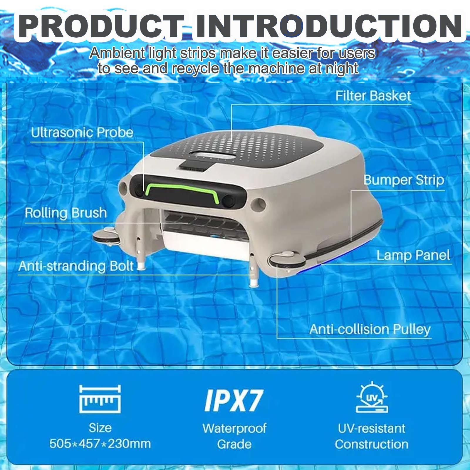 Limpiafondos RobóTico InaláMbrico para Piscinas, con Control Remoto, para hasta 2000sq.Ft, Recogedor AutomáTico De Hojas Y Residuos, Modo De Limpieza De 3 Velocidades