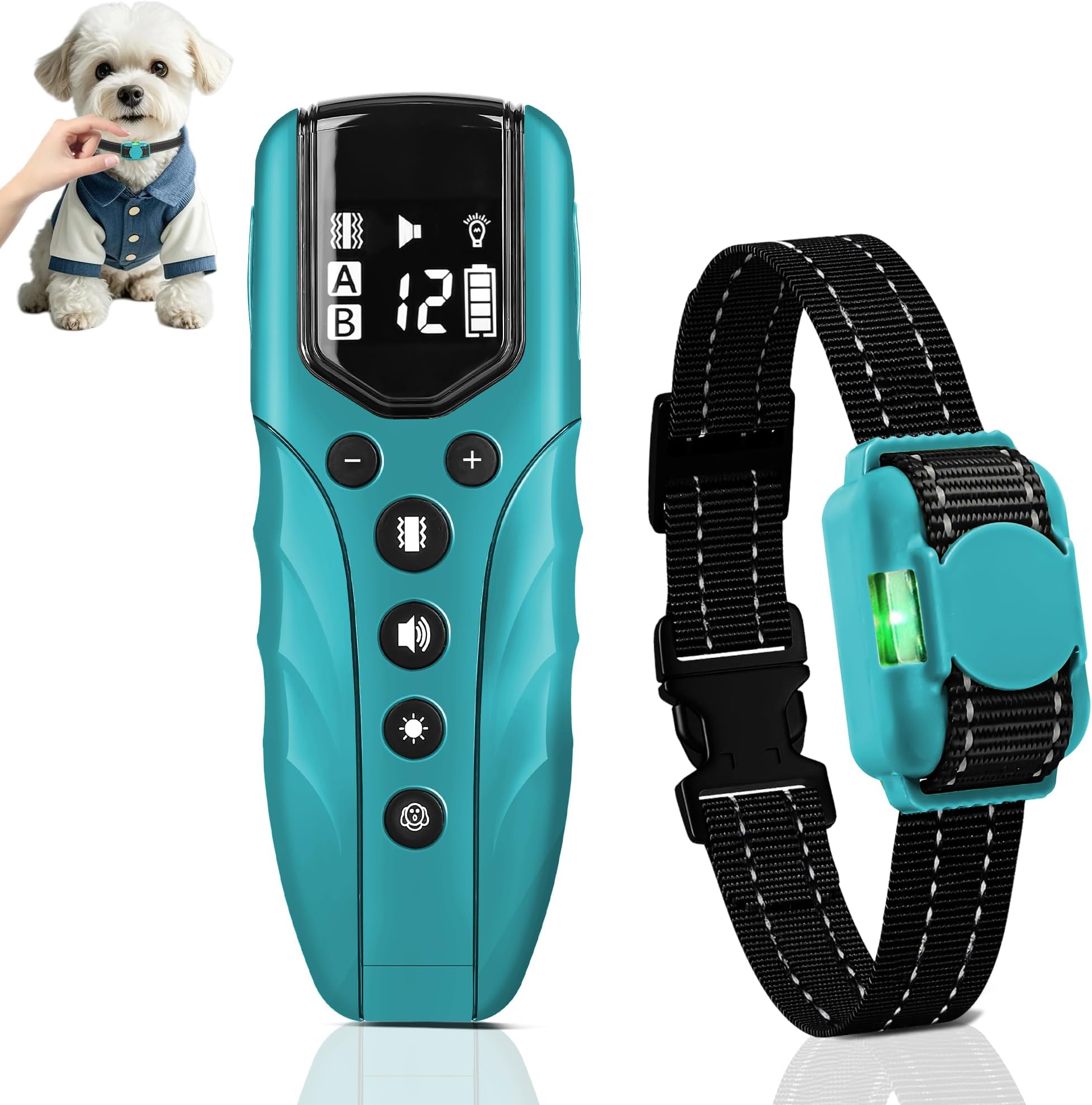 – Dog Collar-Lightest Anti Barking Training Collar with Remote 2000Ft, Tiniest Vibrating Dog Collar, Vibration Bark Collar for Small Medium Large Dogs(5-120 lbs) with Vibration&Beep&Safety Lock(Cyan)