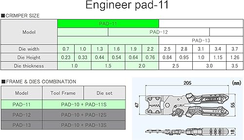 Miniatura 6 de ENGINEER Herramienta de prensado de precisión (tamaño S) hecha en Japón Prensa práctica con juego de matrices intercambiables PAD-11