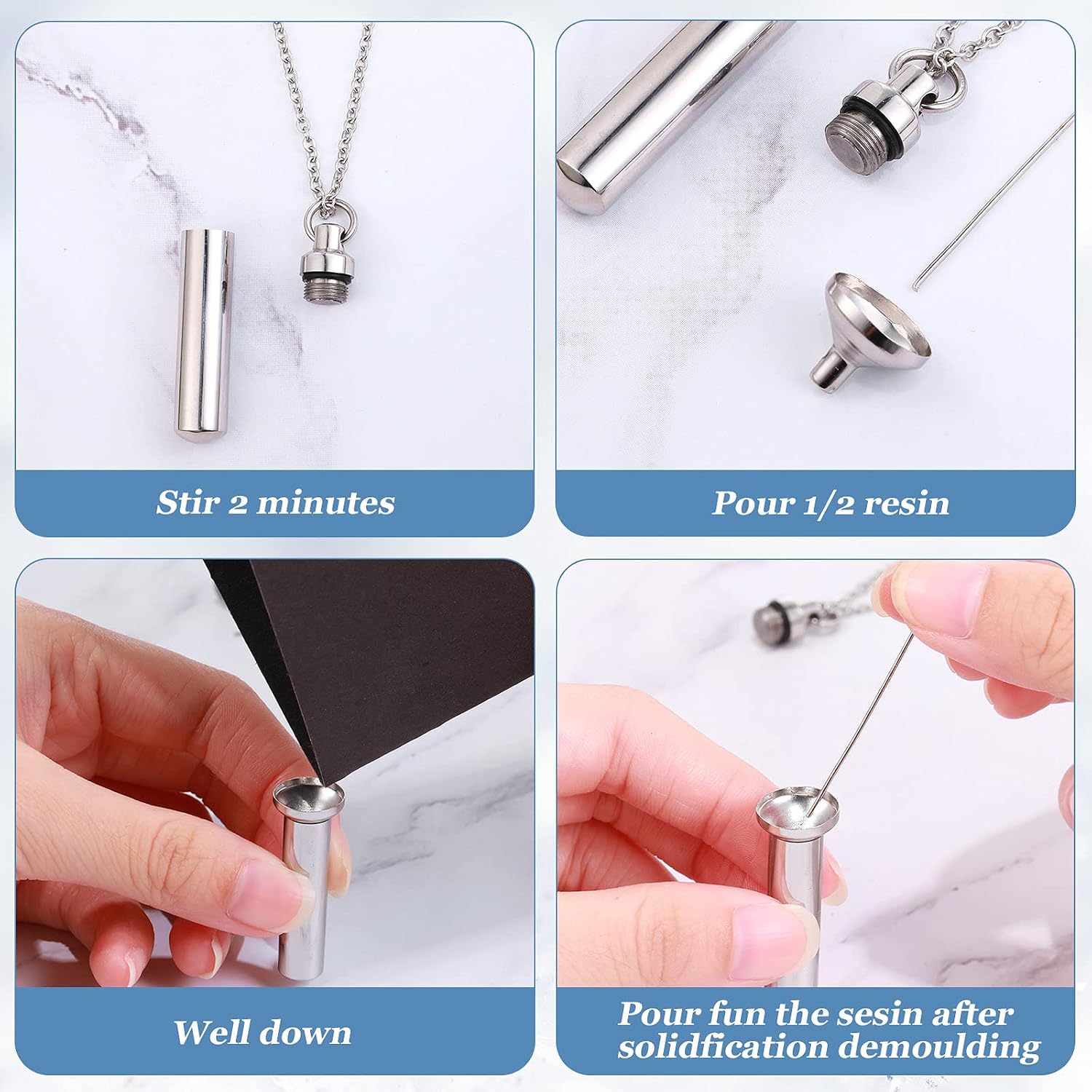 Yaomiao 10 Pcs Urn Necklace for Ashes Stainless Steel,Silver