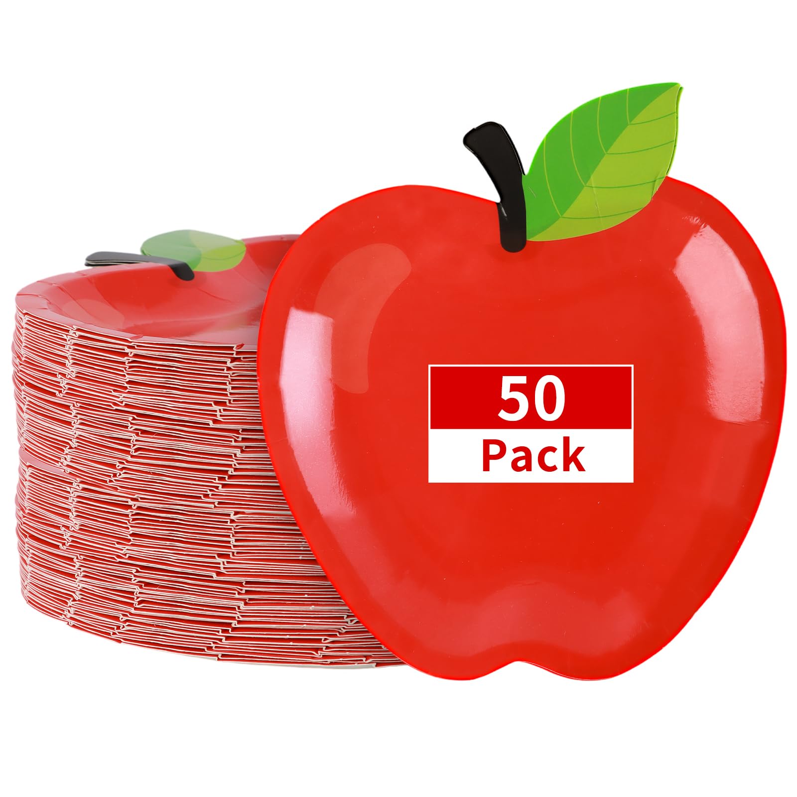 50 Pack Back to School Paper Plates, Red Apple Paper Disposable Plates First Day of School Decorations for Back to School Party Supplies and Table Decoration