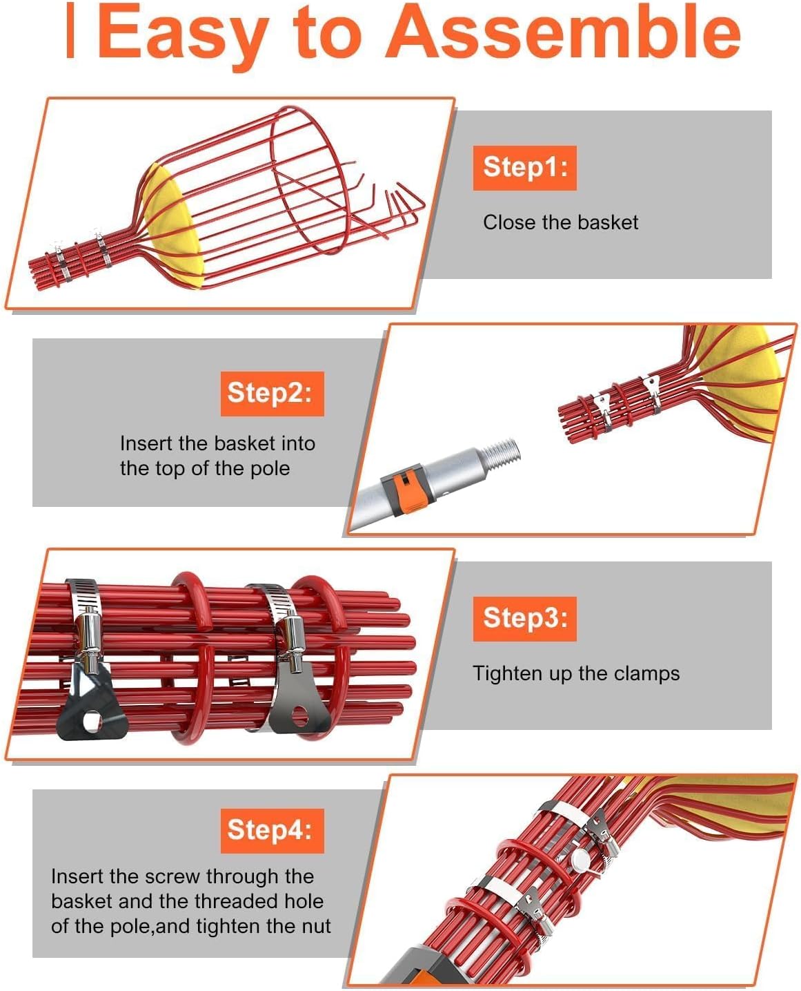AgiiMan 18 Reach Fruit Picker with Telescopic Extension Pole, 3 to 12 FT Fruit Picker Pole Lightweight and Sturdy Aluminum Telescopic Pole, Easy to Assemble Fruit Picking Basket