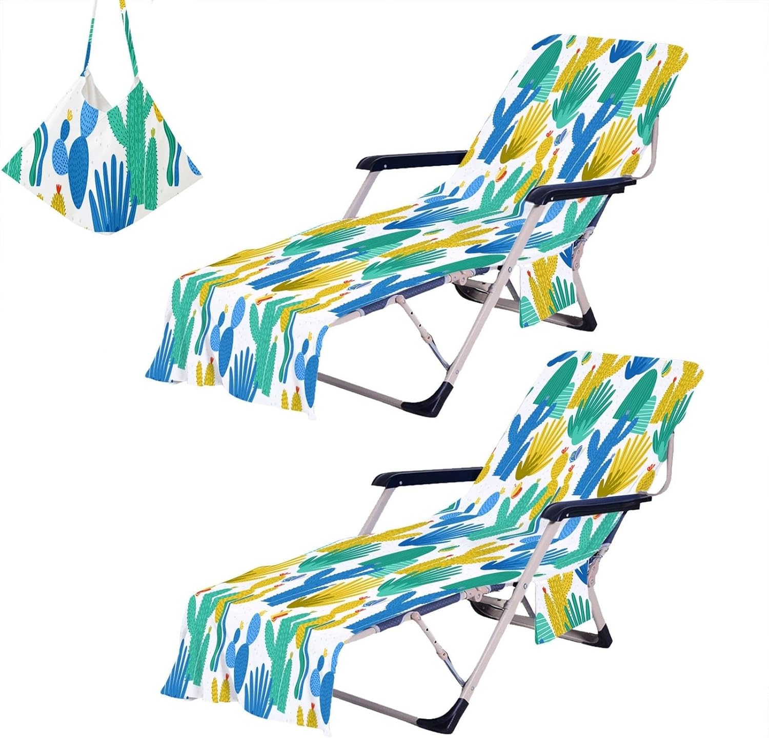 2pcs Beach Chair Towel Microfiber Chaise Lounge Chair Towel Cover for Sunbathing Garden Beach Hotel,Outdoor, Patio Garden,Easy to Carry Around,No Sliding(Cactus 6)