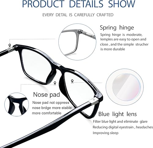 Miniatura 5 de Kerecsen Lentes de bloqueo de luz azul para mujeres y hombres, lentes de computadora antifatiga ocular, protección UV para juegos/lectura