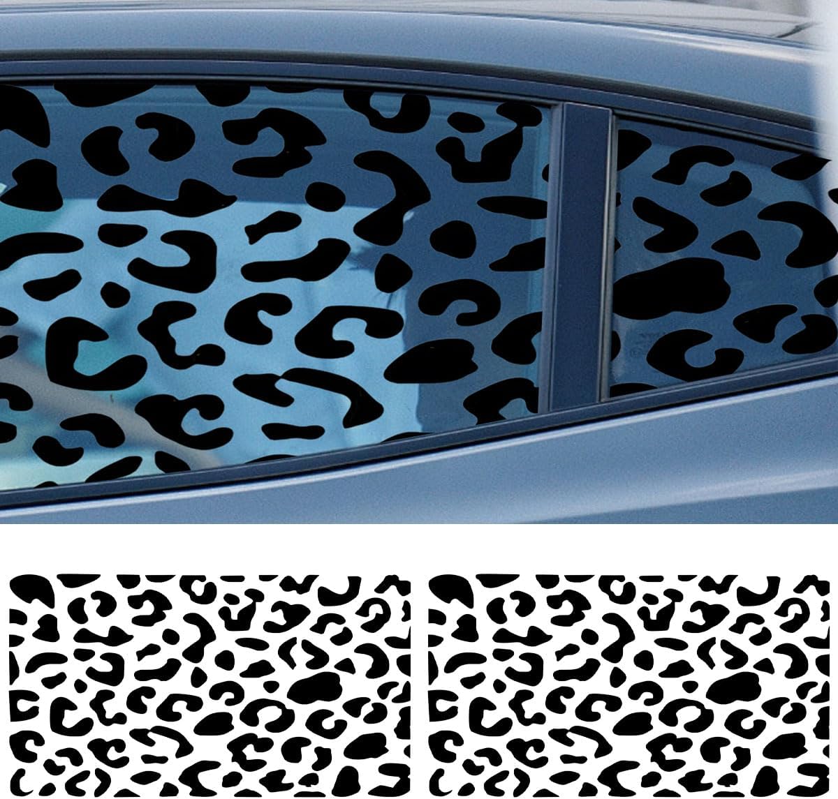 2PCS Car Rear Quarter Window Leopard Cheetah Sticker Decal, Waterproof Vinyl Matte Auto Side Window Sticker with Installation Tool, Cheetah Print Car Exterior Decoration (Leopard Print)