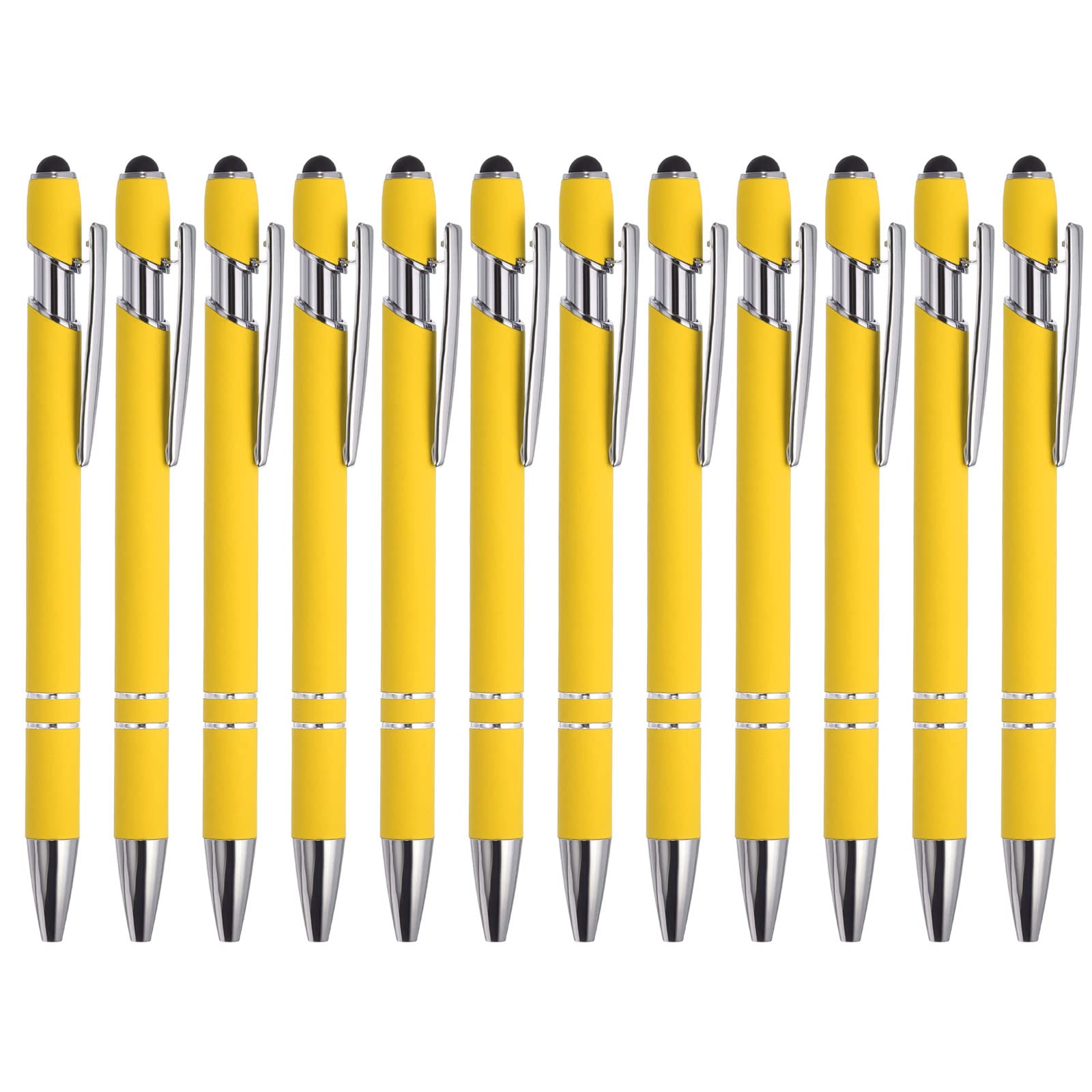 PATIKIL 12 Pack 2 in 1 Metal Pen, Black Ink, 1.0mm Medium Point, Stylus Pen for Touch Screens Yellow