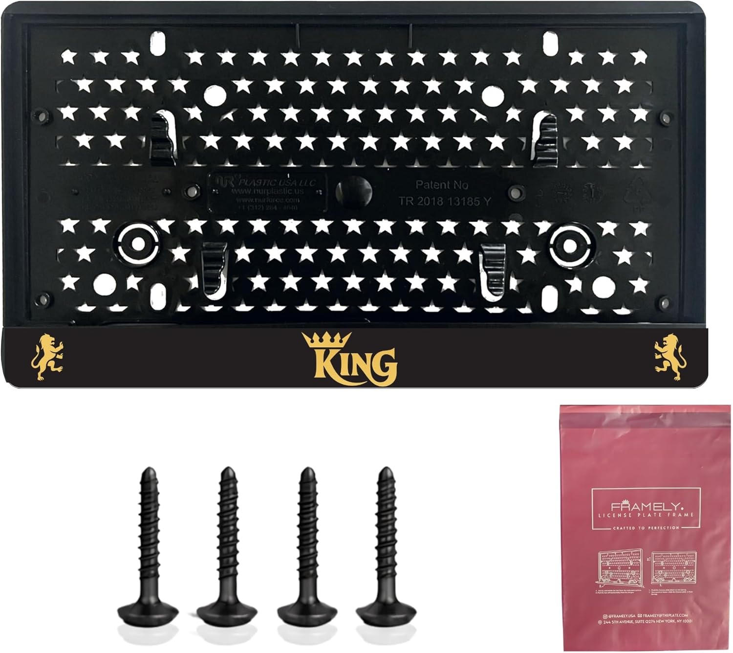 Engraved License Plate Frame King | Pack of 1 Back License Plate with 8 Screw Mount | Universal License Plate Holder Bracket | Rust-Proof & Weather-Proof License Plate