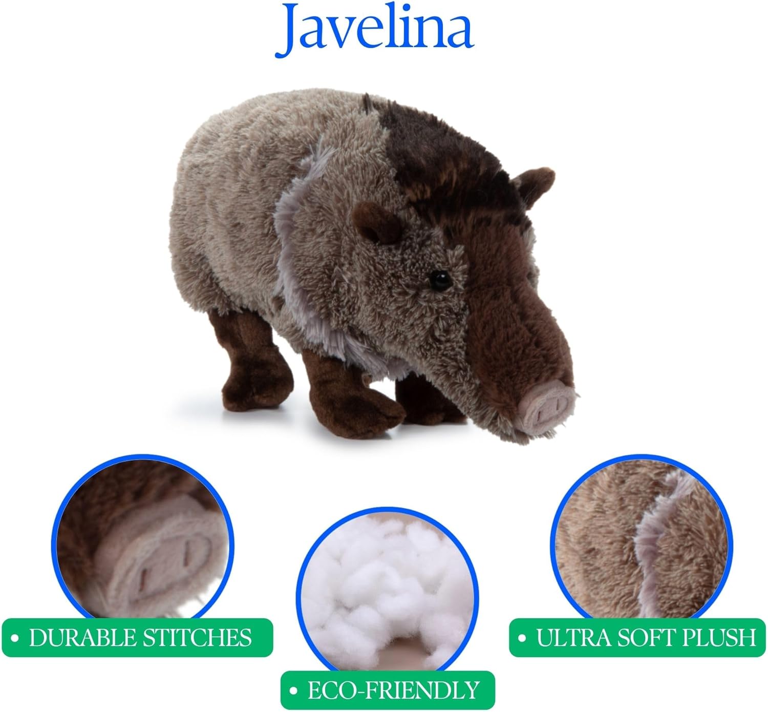 The Petting Zoo Javelina Stuffed Animal Plushie, Gifts for Kids, Wild Onez Wildlife Animals, Javelina Plush Toy 12 inches