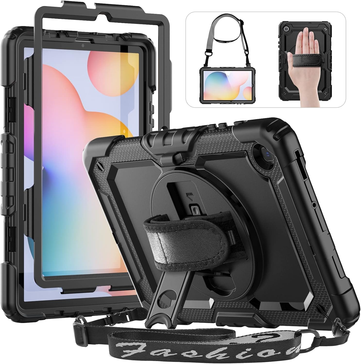Herize Samsung Galaxy Tab S6 Lite 10.4 Case 2024/2022 SM-P620/P625/P613/P619 with Screen Protector for Kids | Rugged P610/P615 Tablet Case with Pen Holder | Heavy Duty Protective Cover w/Stand&Strap