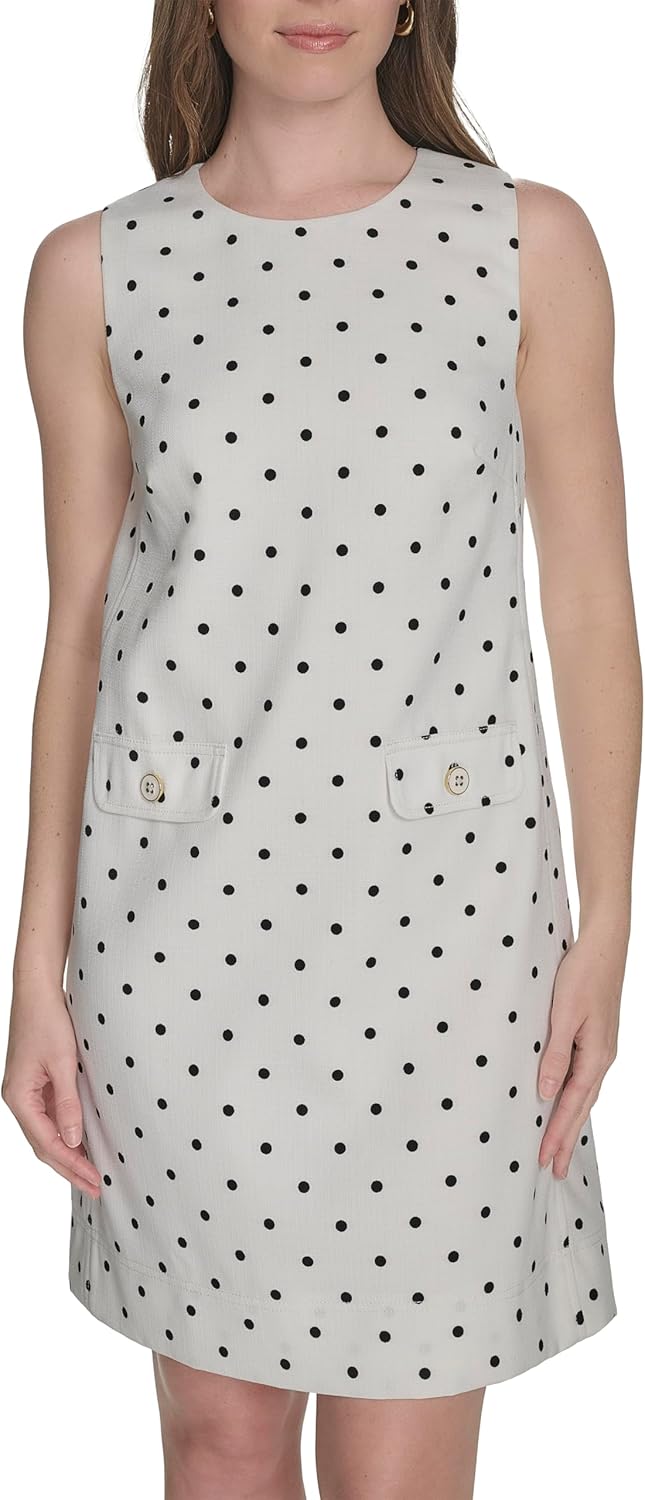 Tommy Hilfiger Womens Sleeveless Crew Neck Two Hip Pockets Hopsack Shift Mini Dress